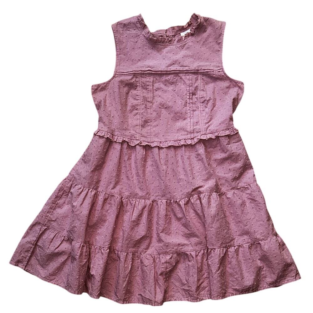 NWT Belle du Jour Sleeveless Textured Cotton Swiss Dot Tiered Mauve Dress Medium